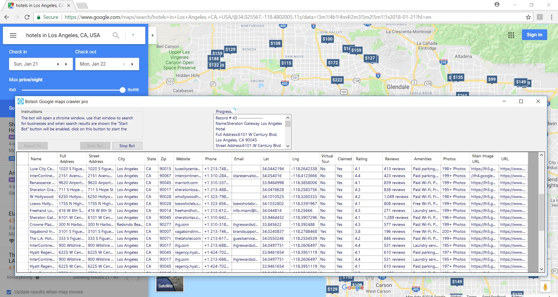 google maps contact info in csv/excel