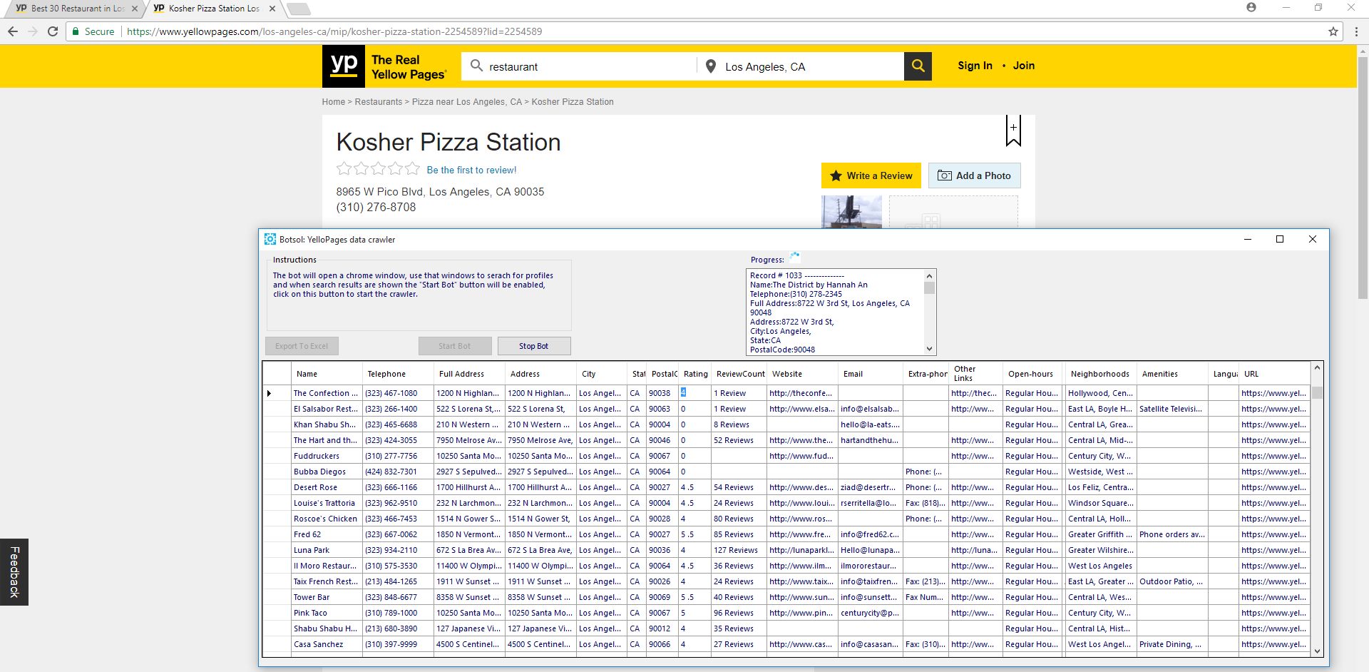 yellow pages crawler screenshot